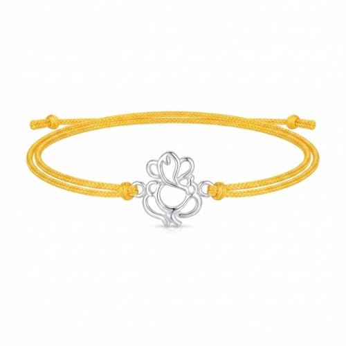 Image of Parnika 925 Pure 92.5 Sterling Silver Ganesha Rakhi Bracelet for Brother | Hallmarked Silver Rakhi for Bhai & Bhaiya | Raksha Bandhan Gift with Roli Chawal | Premium Thread Rakhi