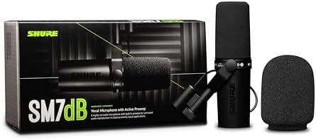 Shure SM7dB Dynamiczny mikrofon wokalowy do transmisji, podcastów i nagrywania, szeroki zakres częstotliwości, ciepły i gładki dźwięk, solidna konstrukcja, zdejmowana osłona przeciwwietrzna - czarny