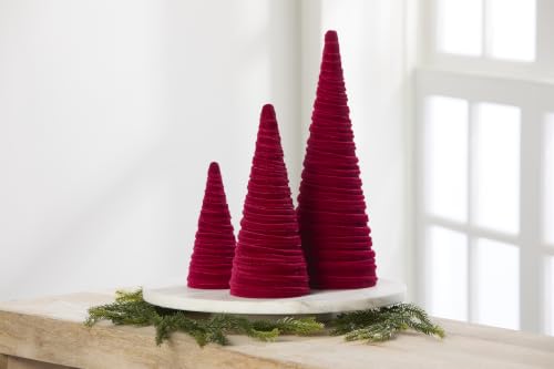 Image of Set of 3 Cranberry Velvet Cones Modern Christmas Tree (Cranberry)