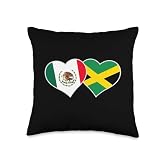 Mexican Jamaican Flag Heart Mexico Jamaica Throw Pillow