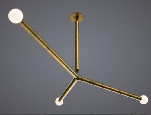 THOR INSTRUMENTS Lámpara de araña Sputnik de latón cepillado de 3 luces para dormitorio, sala de estar, comedor, restaurante, pasillo