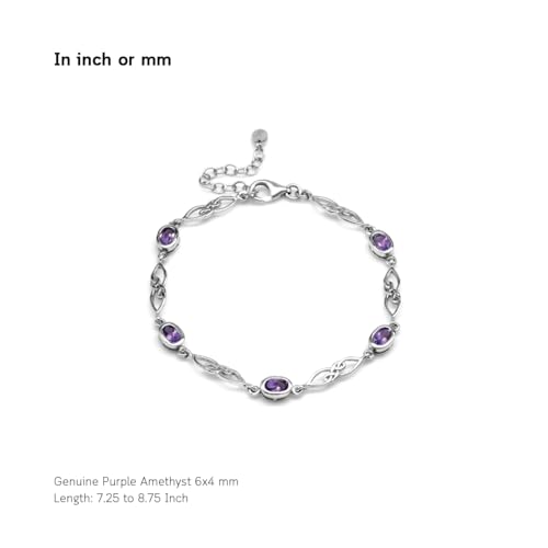 Silvershake BR0091558-7.25-SILVERSHAKE 1.95Ct. Genuine Amethyst White Gold Plated 925 Sterling Silver Celtic Knot 7.25 To 8.75 Inch Adjustable Bracelet thumb #1