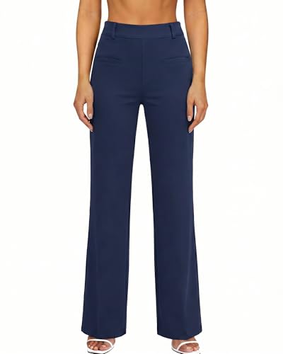 JEKAOYI Womens Straight Leg Dress Work Pants High Waist Stretchy Business Casual Pants Office Trousers Slacks Dark Blue