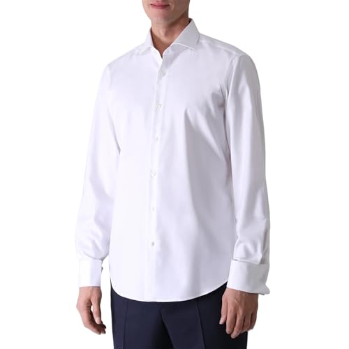 JiaYouLC Men's Loose Long Sleeve Shirts 4 Way Stretch Casual Dress Shirts with Standard Collar Button Down Shirts (UK, Alpha, XL, Regular, Regular, White)