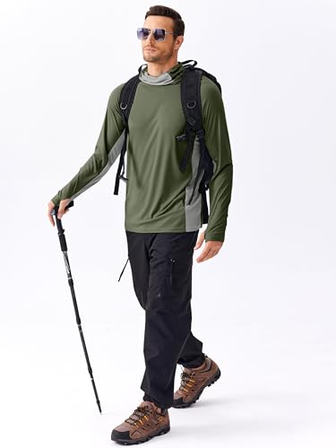Image of PINSPARK Men's Sun Protection Hoodie with Mask UPF 50+ UV Long Sleeve Shirt Men Rash Guard Performance Fishing Hiking Shirt