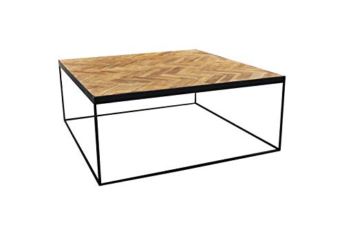 Meubletmoi - Mesa baja cuadrada de teca con diseño clásico chic e industrial (madera de teca y patas de metal)