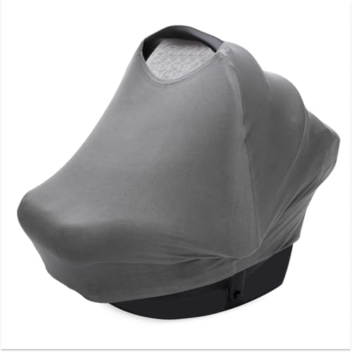 Image of Parker Baby 4 in 1 Car Seat Cover for Girls and Boys - Stretchy Carseat Canopy, Nursing Cover, Grocery Cart Cover, High Chair Cover - Gray