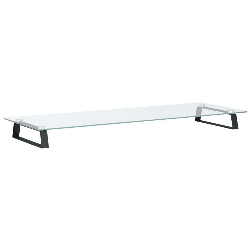 Supporto per monitor nero in vetro temperato e metallo, 100 x 35 x 8 cm, portata 10 kg, rialzo per monitor, mensola da scrivania per ufficio, home office, supporto per monitor con spazio