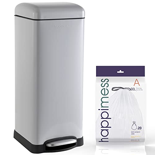 happimess HPM1007C Betty Retro 8-Gallon Step-Open Trash Can with Soft-Close Lid, Fingerprint Resistant, Modern, Minimalistic for Home, Kitchen, Laundry Room, Office, Bedroom, Bathroom, Gray