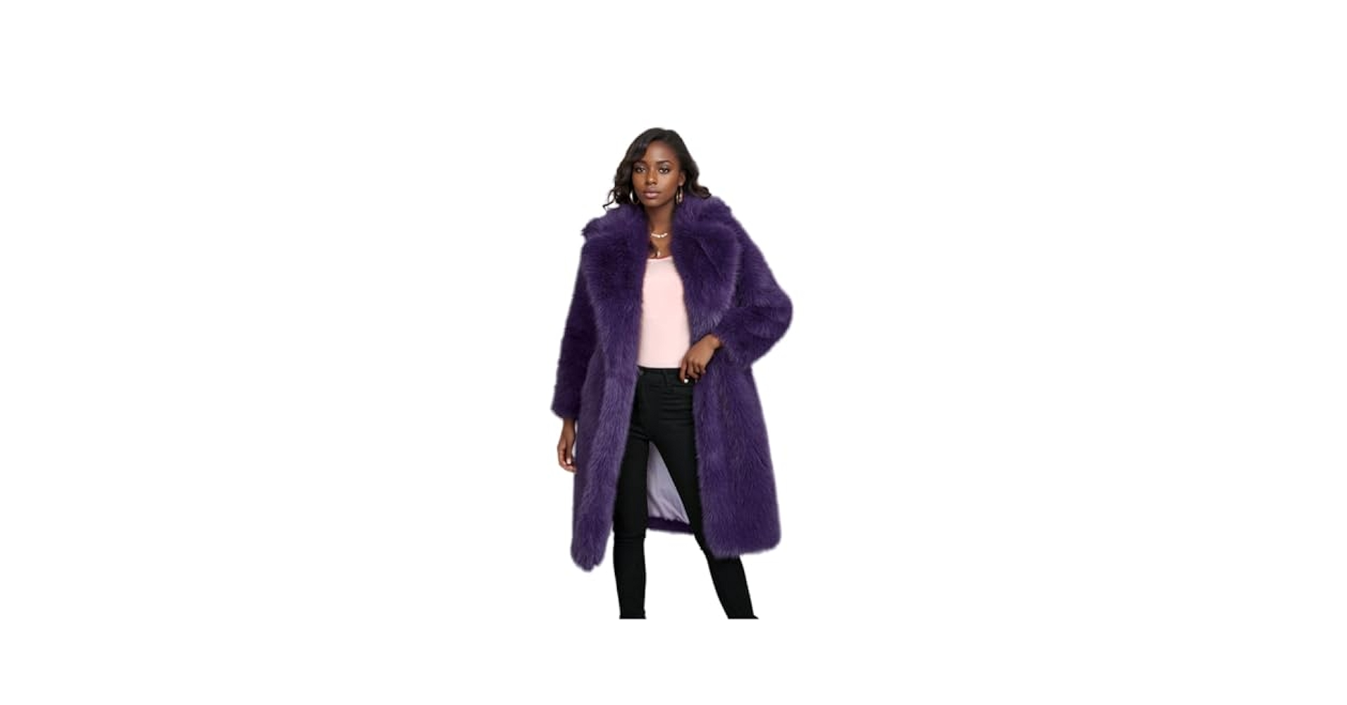Tinhulf Brown Women's Knee Length Faux Fur Coat Warm Soft