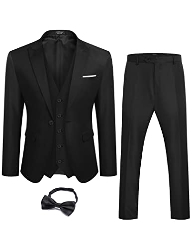 COOFANDY Men 3 Piece Suit Slim Fit Tuxedo One Button Prom Suits Blazer Jacket Vest Pants with Tie2