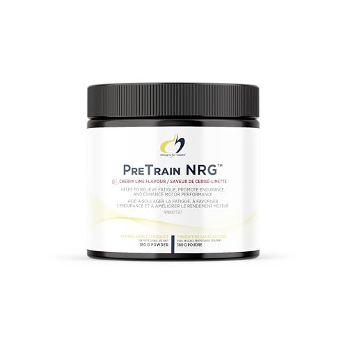 Designs for Health PreTrain NRG Drink Mix - Pre-Workout Powder with Creatine + Green Coffee - Supports Focus, Power + Mental Energy in Athletes - None-GMO, Cherry Lime Flavor (20 Servings / 180g)