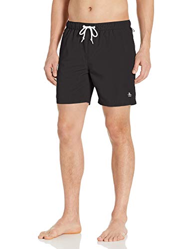 Original Penguin Men's Quick Dry Daddy Polo Elastic Waist Swim Short, True Black Basic, Medium