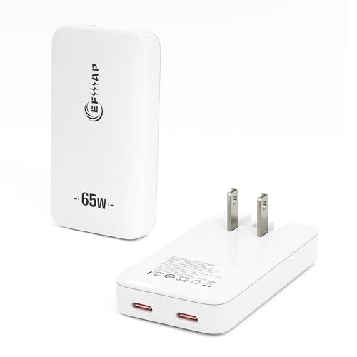 Flat 2-Port USB C Wall Charger 65W Slim Block USB-C Super Fast Charging for iPhone 16/15, Pro Max/Samsung Galaxy Models (White)