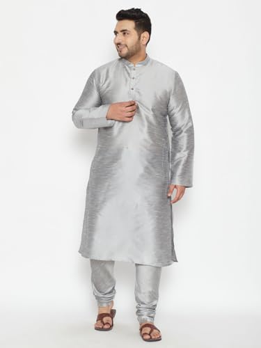 Image of Vastramay Plus Men Men's Grey Silk Blend Kurta Pyjama Set