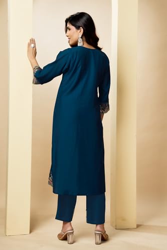 Image of Multi Embroid Kurta Set with Dupatta | Roman Silk Embroidered Kurta Set for Women | Women's Ethnic Casual Kurti Set |Kurta Pant Festive Suit