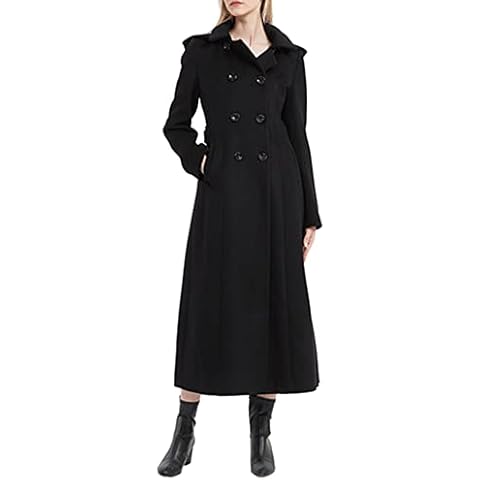 PLAERPENER Women's Elegant Double Breasted Long Winter Wool Coat Hooded Warm Overcoats Trench Coat (Black, 18) Cover