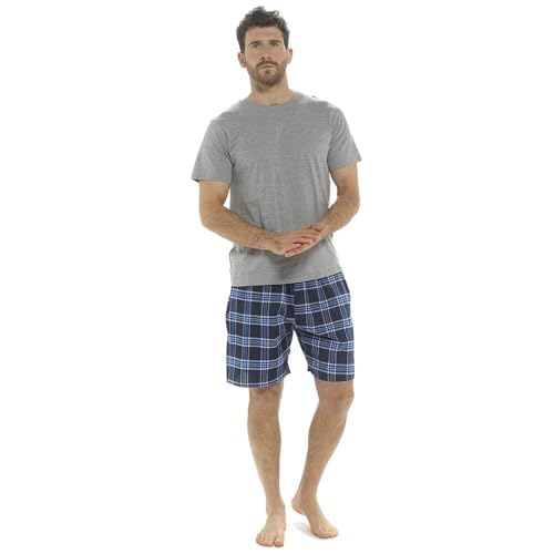 Vêtements de nuit homme pyjama court tissé carreaux t-shirt jersey doux ensemble 2 pièces