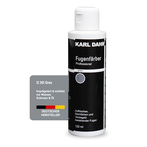 Karl Dahm Fugenfärber – Fugenfarbe Grau 120 ml I Fugenreparatur & Fugenfarbe in 3 verschiedenen Farben erhältlich I Fliesenfugen Grau färben & versiegeln I Fugensanierfarbe für Indoor – 12301