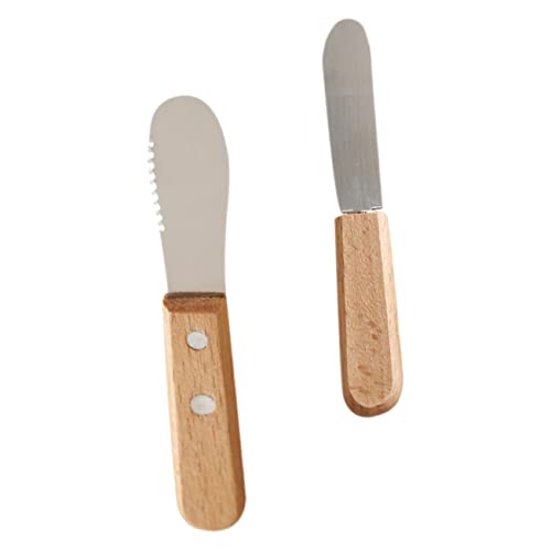 COLLBATH 1 Set Wooden Butter Spatula Mini Tools Creme Cheese Butter Scraper Kitchen Tableware Butter Cutting Tool Cheese Slicer Peanut Jam Spatula Mini Jams Light Brown Stainless Steel