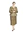 Geenlinm FASHlON Women's Dress Church Suits Elegant Jacquard Dress Button Front Jacket Set Short Midi Skirt Outfits Fashion Work Jacket with Waist Belt for Cocktail Wedding Party Gold