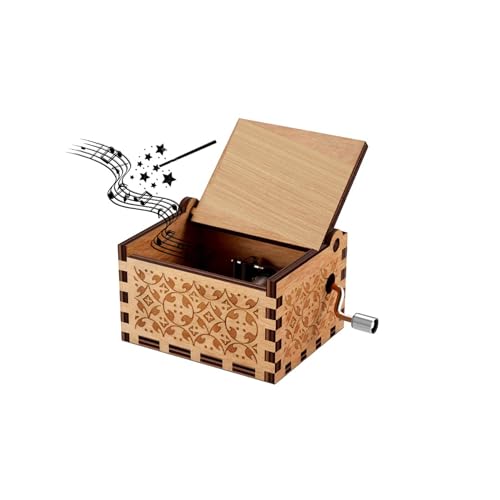 Image of Wooden HP Music Box - Hand Crank Classic Antique Carved Wood Musical Boxes - Birthday Gift for Kids and Collectors