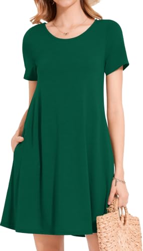 Image of Womens Summer Dresses Beach Casual Loose Tshirt Floral Short Sleeve Flowy Pockets Sundresses 2026