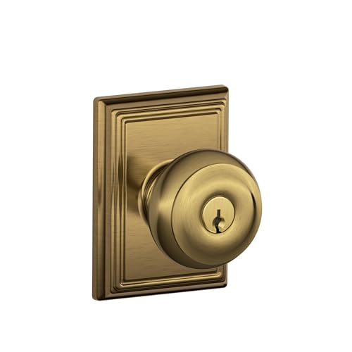 Image of SCHLAGE F51A GEO 609 ADD Georgian Knob with Addison Trim Keyed Entry Lock, Antique Brass