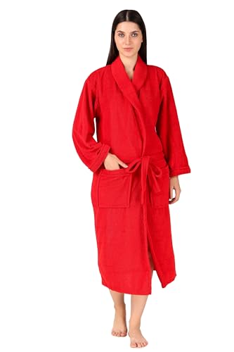 Image of Men's /Women Bath Robe Full Sleeve Cotton Bathrobe | Soft, Light, Compact & Highly Water Absorbent - Suitable for Birthday /Anniversary /Diwali /Couple /wedding Gift | 250 GSM |Red