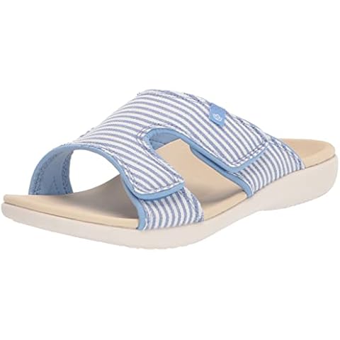 Spenco Women's Kholo Stripe Slide Sandal in Carolina Blue Cover