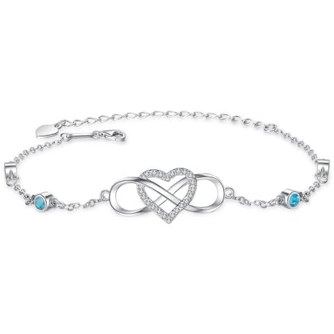Nieboa S925 Sterling Silver Ankle Bracelets for Women,Infinity Anklet with Heart Design Charm Jewelry,Gift for Women Mother (Blue) Cover