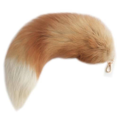 Fosrion Golden Luxe: Genuine Silver Fox Tail Keychain Pendant in Rich Gold with White Tip – A Fashionable and Versatile Accessory