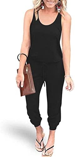PRETTYGARDEN Women's Causal Tank Jumpsuits Sleeveless Drawstring Elastic Waist Loose Summer Romper (Black,Small)