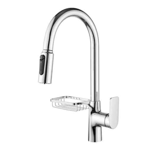 DRFGNF Grifos de Cocina de 3 vías Extensibles, Grifo de Cocina Monomando Giratorio de 360°, Boquilla de 3 Funciones, Mezclador de latón para Cocina, Cromo