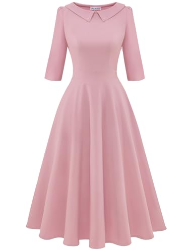 Bbonlinedress Cocktailkleid Damen Knielang Winter festliches Kleid Kurzarm Vintage Retro Rockabilly Kleider Abendkleider elegant für Hochzeit Blush...