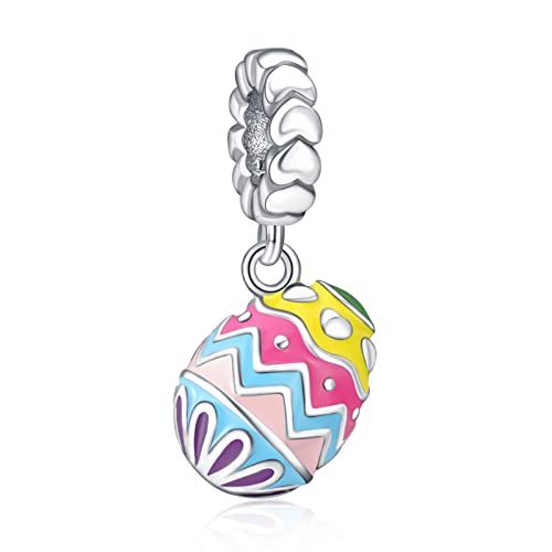 Amuefer Uovo di Pasqua Colorato Charm Compatibili Bracciale Collana, Argento Sterling Ciondolo Primavera Pasqua Natale Gioielli Regali per le Donne Moglie Amici
