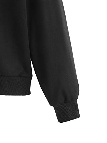 Sweatyrocks Women's Floral Print Long Sleeve Hoodie Casual Drawing Sweatshirt Pullover Crop Top Black M #TOP1