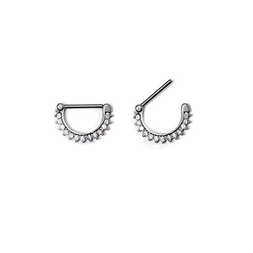 BodyJewelryOnline Pair of Nipple Ring Clickers - Each Clickers Features 13 Clear Gems - 14 Gauge-1/2(13mm) 316L Surgical Steel - N100400