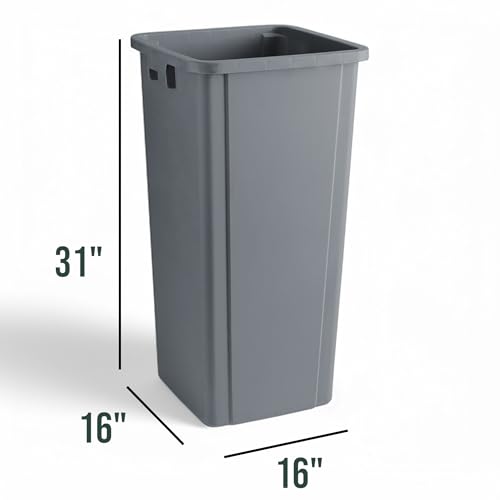 Image of 23 Gallon Gray Square Trash Can, Plastic, Commercial Use
