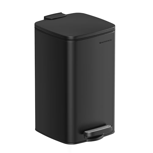 SONGMICS Poubelle de Salle de Bain, Corbeille à Déchets à Pédale avec Couvercle, 8L, pour les Petits Espaces, Fermeture en Douceur, en Acier, Noir LTB591B0802