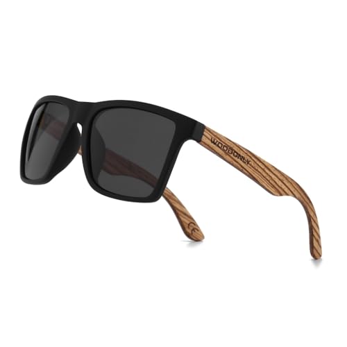 WOODONLY Gafas de Sol Clásico Polarizadas de Madera - Protección UV400 Gafas Cuadradas para Hombres y Mujeres Regalos Perfectos (Gris)