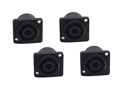 Devinal SpeakOn 4 Pole Female Panel Mount Socket, Rectangle Twist Lock Speaker Compatible with Neutrik Speakon NA4LJ, NA4LJX, NL4MP, NL4MPR, NL4FC, NL4FX, NL4 & NL2 Series, NL2FC 4 Pack