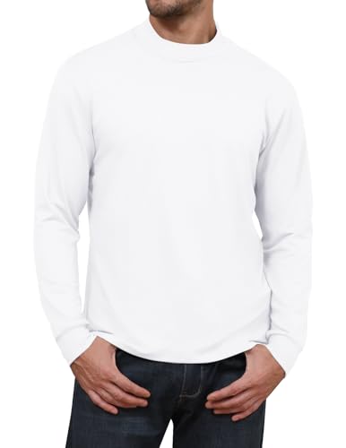 Angbater Mens Mock Turtleneck Long Sleeve Shirts Thermal Underwear Turtle Neck Undershirt Pullover T Shirt White