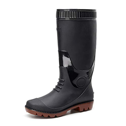 Men's Mid Calf Rain Boots Black Matte Waterproof Rubber Boots for Women Work Garden Farm Shoes Outdoor Slip Resistant Rain Footwear (Adult Unisex)