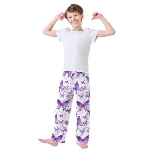 Butterfly Long Pajama Pants Elastic Waist PJ Bottoms with Pockets S A1118143