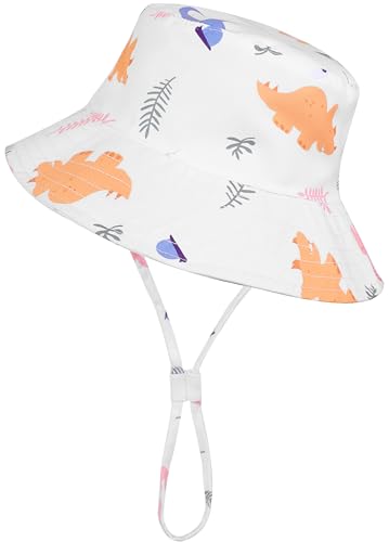 Baby Girl Sun Hat 2Pack Infant Toddler Swim Wide Brim Strap Bucket Hat with UPF 50+ Adjustable