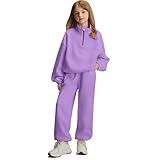 Girls 2 Piece Outfits Long Sleeve Sweatshirts Sports Sweatpants Toddler Sweatsuit Set 8-13 Years Fashion Tracksuit Spring Fall Half Zipper Pullover Kids Long Pants With Pockets Purple-9