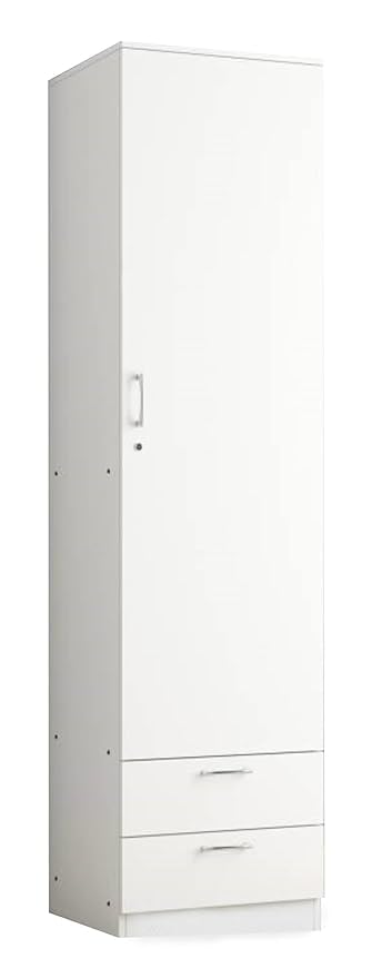 Engineered Wood Quality Single Door Wardrobe with Two DrawerAlready Assembled (Size H75x W18x D18 inches) Wardrobe (White One)-image-41
