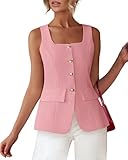 BTFBM Womens Sleeveless Suit Vests Dressy Casual Square Neck Business Work Waistcoat Summer Button Up Blazer Vest Tops(Pink, Medium)