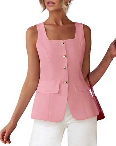 BTFBM Womens Sleeveless Suit Vests Dressy Casual Square Neck Business